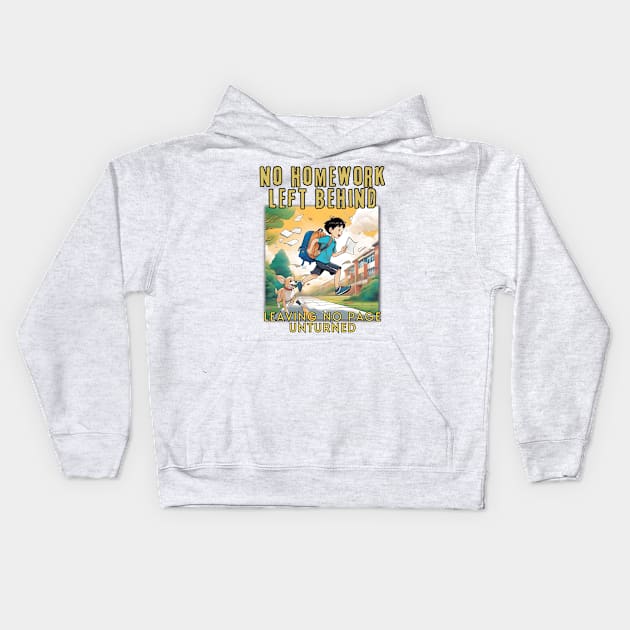 No Homework Left Behind (leaving no page unturned) cartoon Kids Hoodie by PersianFMts